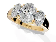 3 Stone Engagement Ring Setting for Oval Center with Raised Basket Heads and Prong Head in Yellow Gold