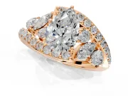 Halo Engagement Ring Setting for Pear-Shaped Center with Marquise and Pave Bypass Band and Prong Head in Rose Gold