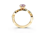 Solitaire Engagement Ring Setting for Fancy Pink Oval Center with Bar-Station Pave Twist and Prong Head in Yellow Gold