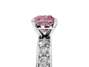 Solitaire Engagement Ring Setting for Fancy Pink Cushion Cut Center with Channel-Set Accents and Prong Head in Platinum