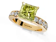 Solitaire Engagement Ring Setting for Fancy Yellow Princess Cut Center with Channel-Set Accents and Prong Head in Yellow Gold