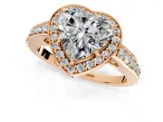Bezel-Framed Halo Engagement Ring Setting for Heart-Shaped Center with Pave Band and Prong Head in Rose Gold