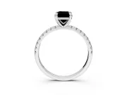 Solitaire Engagement Ring Setting for Fancy Black Emerald Cut Center with Fine Pave Narrow Band and Prong Head in Platinum