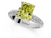 Solitaire Engagement Ring Setting for Fancy Yellow Radiant Cut Center with Domed Multi-Row Pave Band and Prong Head in Platinum