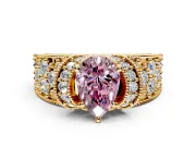 Pave Engagement Ring Setting for Fancy Pink Pear-Shaped Center with Curved Accent Rows, Openwork and Prong Head in Yellow Gold
