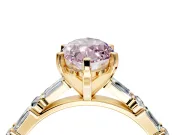 Baguette Engagement Ring Setting for Fancy Pink Marquise Center with Alternating Bar-Set Band and Prong Head in Yellow Gold