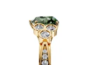 Cluster Engagement Ring Setting for Fancy Green Heart-Shaped Center with Bezel Accent Clusters and Prong Head in Yellow Gold