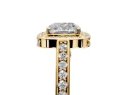 Halo Engagement Ring Setting for Cushion Cut Center with Framed Halo, Pave Band and Prong Head in Yellow Gold