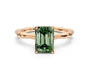 Solitaire Engagement Ring Setting for Fancy Green Emerald Cut Center with Bamboo Band and Prong Head in Rose Gold