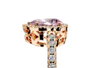 Accent Halo Engagement Ring Setting for Fancy Pink Pear-Shaped Center with Full-Length Pave Band and Prong Head in Rose Gold
