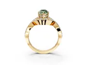 Halo Engagement Ring Setting for Fancy Green Marquise Center with Pave Infinity Twist Band and Prong Head in Yellow Gold