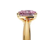 Solitaire Engagement Ring Setting for Fancy Pink Radiant Cut Center with Reverse Tapered Band and Prong Head in Yellow Gold