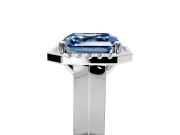 Halo Engagement Ring Setting for Fancy Blue Asscher Cut Center with Knife Ridge Cathedral Band and Prong Head in White Gold
