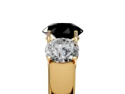 3 Stone Engagement Ring Setting for Fancy Black Round Cut Center with Raised Basket Heads and Prong Head in Yellow Gold