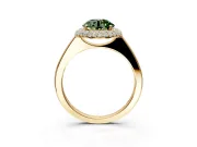 Halo Engagement Ring Setting for Fancy Green Round Cut Center with Plain Tapered Band and Prong Head in Yellow Gold