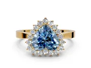 Starburst Halo Engagement Ring Setting for Fancy Blue Heart-Shaped Center with Flat Cathedral Band and Prong Head in Yellow Gold