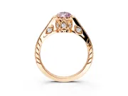 Cathedral Engagement Ring Setting for Fancy Pink Pear-Shaped Center with Antique-Style Pave Band and Prong Head in Rose Gold