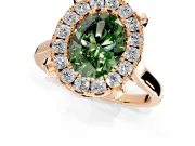 Single Halo Engagement Ring Setting for Fancy Green Oval Center with Corner Claws, Plain Band and Prong Head in Rose Gold