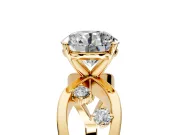 Solitaire Engagement Ring Setting for Round Cut Center with Criss-Cross Accent Band and Prong Head in Yellow Gold