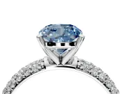 Solitaire Engagement Ring Setting for Fancy Blue Cushion Cut Center with Domed Multi-Row Pave Band and Prong Head in Platinum