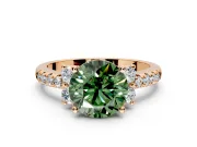 Paired Accent Engagement Ring Setting for Fancy Green Round Cut Center with Pave Band and Prong Head in Rose Gold