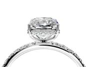 Hidden Halo Engagement Ring Setting for Radiant Cut Center with Pave Band and Prong Head in Sterling Silver
