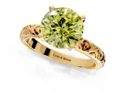 Solitaire Engagement Ring Setting for Fancy Yellow Round Cut Center with XO Engraved Band and Prong Head in Yellow Gold
