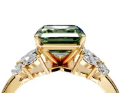 Leaf Cluster Engagement Ring Setting for Fancy Green Asscher Cut Center with Marquise Accents and Prong Head in Yellow Gold