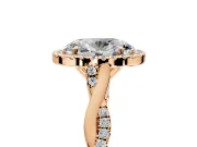 Halo Engagement Ring Setting for Oval Center with Twist Band and Prong Head in Rose Gold