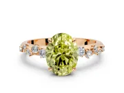 Cluster Engagement Ring Setting for Fancy Yellow Oval Center with Round Cut Accent Band and Prong Head in Rose Gold