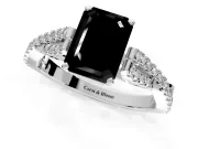 Solitaire Engagement Ring Setting for Fancy Black Emerald Cut Center with Twisted Pave Split Shank and Prong Head in White Gold