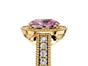 Milgrain Halo Engagement Ring Setting for Fancy Pink Oval Center with Pave Band and Prong Head in Yellow Gold