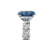 Shared-Prong Engagement Ring Setting for Fancy Blue Emerald Cut Center with Graduated Accents and Prong Head in Sterling Silver