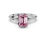 Solitaire Engagement Ring Setting for Fancy Pink Emerald Cut Center with Milgrain Cathedral Band and Prong Head in Sterling Silver