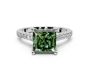 Solitaire Engagement Ring Setting for Fancy Green Princess Cut Center with Widening Pave Band and Claw Prong Head in Sterling Silver