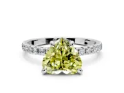 Solitaire Engagement Ring Setting for Fancy Yellow Heart-Shaped Center with Fine Pave Narrow Band and Prong Head in Sterling Silver