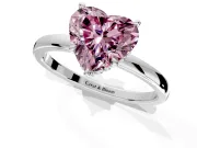 Hidden Halo Engagement Ring Setting for Fancy Pink Heart-Shaped Center with Plain Band and Tall Prong Head in Platinum