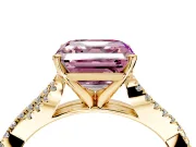 Solitaire Engagement Ring Setting for Fancy Pink Asscher Cut Center with Twisted Pave Split Shank and Prong Head in Yellow Gold