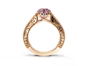 Solitaire Engagement Ring Setting for Fancy Pink Round Cut Center with Engraved Pave Band and Prong Head in Rose Gold