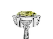 Halo Engagement Ring Setting for Fancy Yellow Oval Center with Milgrain Rim, Pave Band and Prong Head in Sterling Silver