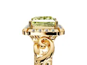Halo Engagement Ring Setting for Fancy Yellow Princess Cut Center with Open Scroll Shoulders and Prong Head in Yellow Gold