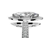 Milgrain Halo Engagement Ring Setting for Marquise Center with Three-Sided Pave Band and Prong Head in Platinum