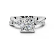 Crossover Engagement Ring Setting for Princess Cut Center with Pave and Plain Strands and Prong Head in Sterling Silver