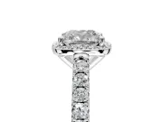 Halo Engagement Ring Setting for Cushion Cut Center with Full Pave Band and Prong Head in White Gold