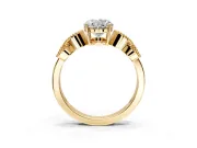 Leaf Engagement Ring Setting for Oval Center with Milgrain Accent Band and Prong Head in Yellow Gold