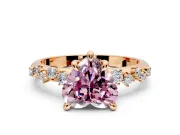 Solitaire Engagement Ring Setting for Fancy Pink Heart-Shaped Center with Trailing Leaf Accent Band and Prong Head in Rose Gold