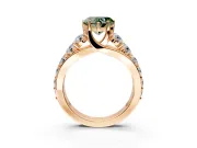 Solitaire Engagement Ring Setting for Fancy Green Heart-Shaped Center with Graduated Shared Prongs and Prong Head in Rose Gold