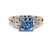Solitaire Engagement Ring Setting for Fancy Blue Princess Cut Center with Marquise Flower Shoulders and Prong Head in Yellow Gold