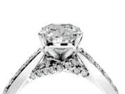 Solitaire Engagement Ring Setting for Cushion Cut Center with Crossover Accents and Prong Head in White Gold