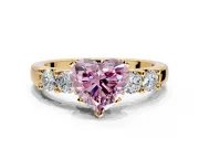 5 Stone Engagement Ring Setting for Fancy Pink Heart-Shaped Center with Plain Band and Prong Head in Yellow Gold